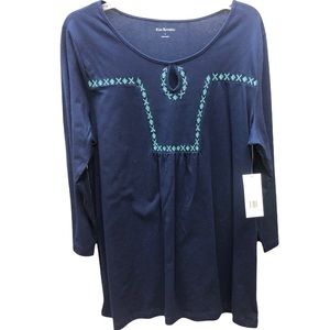 Kim Rogers Top Large Navy Blue keyhole neck new with tags